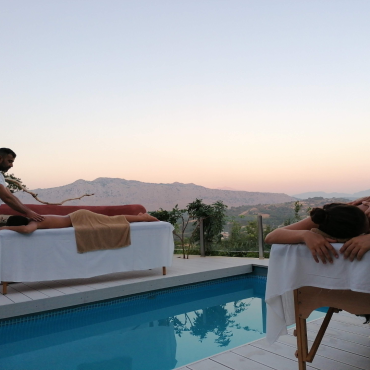 villa spa in crete experience couple receiving massages