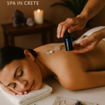 Oracle Touch Spa Crete – woman receiving intuitive aromatherapy ritual by Agigma in villa setting