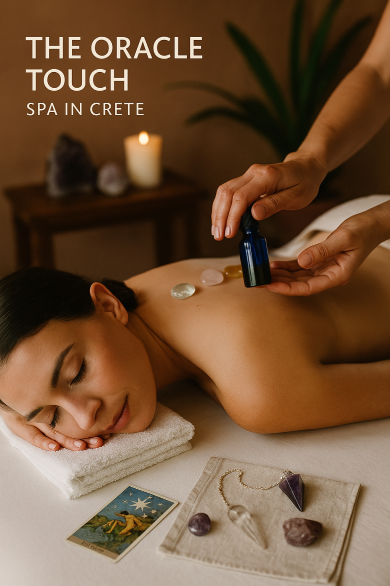 Oracle Touch Spa Crete – woman receiving intuitive aromatherapy ritual by Agigma in villa setting